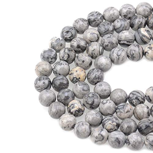 LPBeads 100PCS 8mm Natural Map Jasper Gemstone Round Loose Beads for Jewelry Making with Crystal Stretch Cord - color: Map Jasper