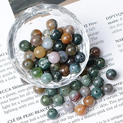 AD Beads 8mm Natural Round Loose Beads 110 Pieces, for Making 108 Mala Prayer Beads Necklace, Bracelet & Yoga Meditation, Jewelry Design (Indian Agate) - color: Indian Agate