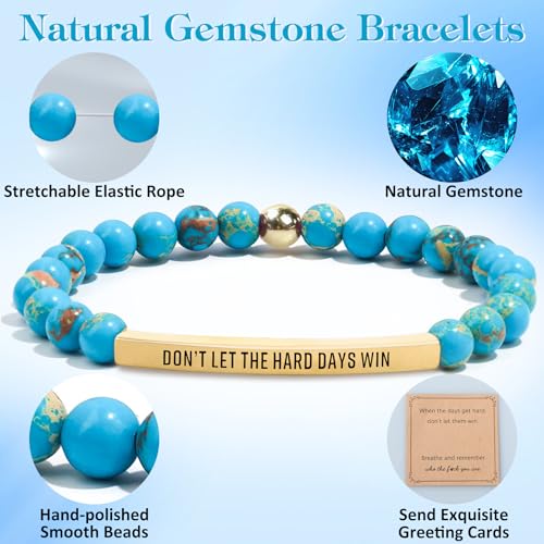 INSYOHO Dont Let the Hard Days Win Bracelet – Inspirational Healing Crystal Bracelet for Women & Men, Agate & Amethyst Beaded Adjustable, Motivational Gift for Stress Relief & Positivity - color: Turquoise Blue Sea Sediment Jasper