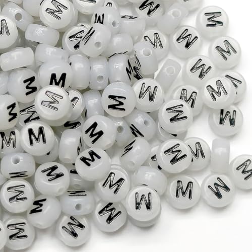 200PCS Letter Beads Glow in The Dark 4x7mm Acrylic Alphabet Letter M Beads for Jewelry Making Bracelet - color: M-200PCS