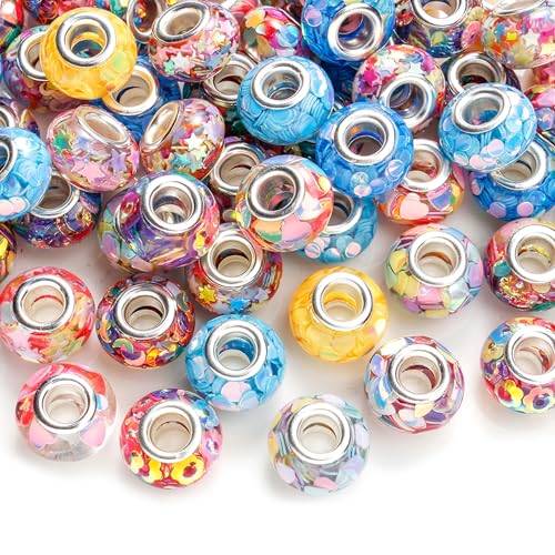 PIPITREE 40PCS Acrylic Beads 9 * 14mm Focal Beads for Pens Acrylic Flat Bulk Sequin Bead AB Mixed Color 6mm Large Hole Bead for Keychains Beadable Pens DIY Crafts Jewelry Making & Gift Giving - color: Sequin