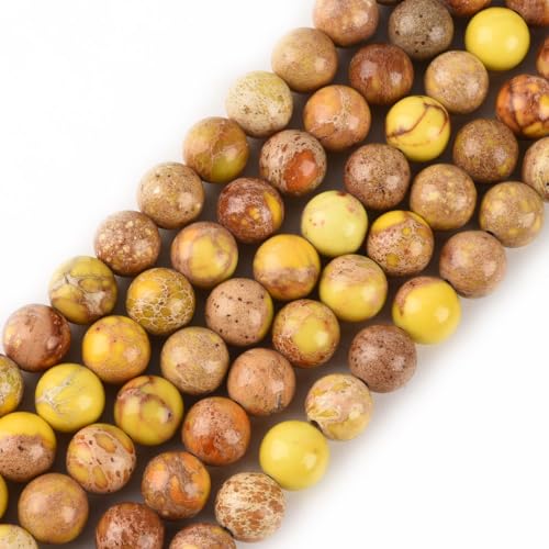 8mm Yellow Sea Sediment Imperial Jasper Round Gemstone Natural Stone Loose Beads for Jewelry Making Design Crafts 45 Pcs 15 Inch - color: Yellow, size: 8mm