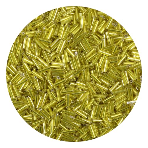 2000Pcs Tube Seed Beads 2x7mm Mini Long Glass Bugle Bead Small Craft Loose Spacer Beads for DIY Phone Charms Waist Bead Bracelets Earrings Necklaces (Lemon Yellow) - color: Lemon Yellow