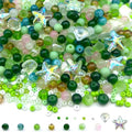 6mm Glass Beads, 580Pcs Crystal Bead, Starfish, Shell Shaped and Seed Beads, Green Assorted Round Crystal Loose Bead for St. Patrick's Day, Jewelry Making, DIY Craft - size: 6mm