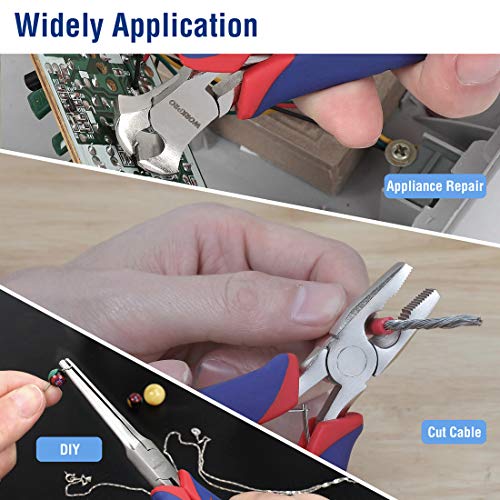 WORKPRO 6-piece Mini Pliers Set - Needle Nose, Diagonal, Long Nose, Bent Nose, End Cutting and Linesman, for Making Crafts, Repairing Electronic Devices, with Pouch - color: Blue