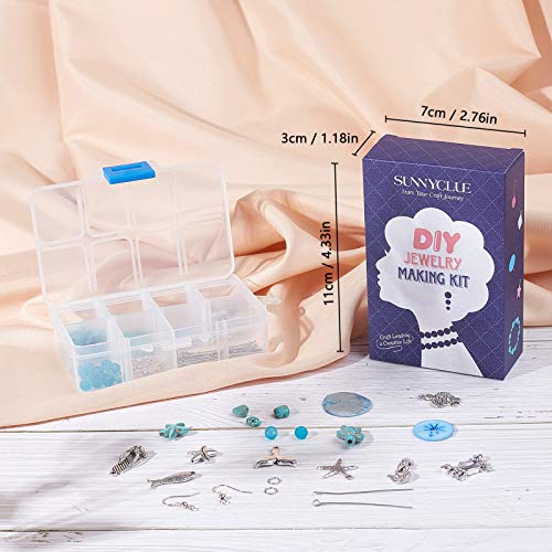 SUNNYCLUE 1 Box DIY 10 Pairs Starfish Mermaid Turquoise Earring Making Starter Kit Ocean Beach Summer Theme Earrings Synthetic Turquoise Beads Turtle Fish Crab Slipper Charm for DIY Jewelry Making - color: Ocean Earrings 4
