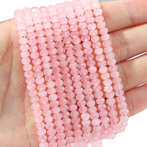 BEADIA Natural Rose Quartz Crystal Beads 4x2mm 120pcs Faceted Rondelle Loose Semi Gemstone Beads for Jewelry Making Design - color: Rose Quartz