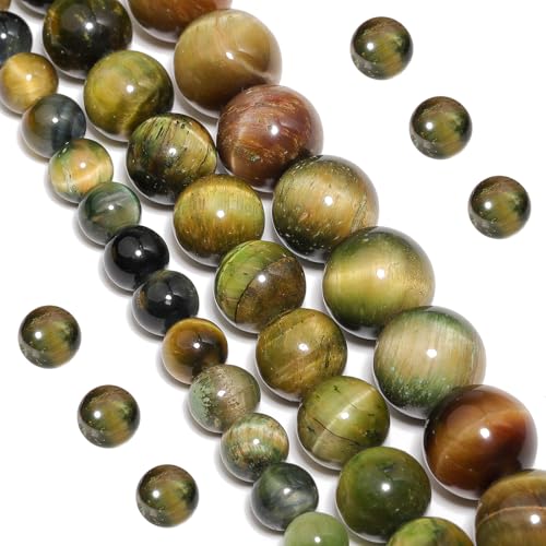 Natural Tiger Eye Beads, 60Pcs 6MM Onyx Agate Color Enhance Round Loose Beads Bulk, DIY Charm Smooth Gemstone Beads for Jewelry Making(4mm 8mm 10mm 12mm Beads) - color: Double Yellow Tiger Eye Beads, size: 6MM