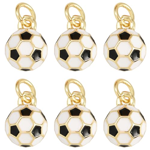 SUNNYCLUE 1 Box 6Pcs Real 18K Gold Plated Soccer Charms Soccer Balls Charms Bulk Enamel Round 3D Brass Colorful Metal Football Sport Pendants for Jewelry Making Supplies DIY Craft Keychain Bags Adults