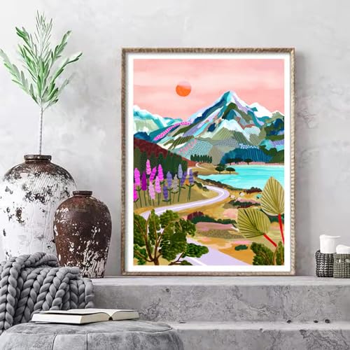 A8MENX0 5D Mountain Diamond Art Painting Kits for Adults,Full Drill Diamond Dots Paintings for Beginners,DIY Crafts Kits Paint with Round Diamonds Pictures Gem Art Painting DIY Crafts Kits 12x16 inch - color: Pink Mountain
