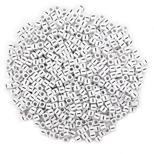 600PCS 6x6mm Square Acrylic Letter Beads I for Friendship Bracelets Jewelry Making, White Acrylic Cube Base with Black Alphabet Beads for DIY Crafts Bracelets Necklaces Key Chains Phone Lanyard - color: Letter I(Black on White)