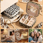 Nosiny 2 Pack Mother's Day Travel Jewelry Box with Mirror Small Laser Jewelry Case Organizer for Women Gift Rings Earrings(Leopard Print) - color: Leopard Print