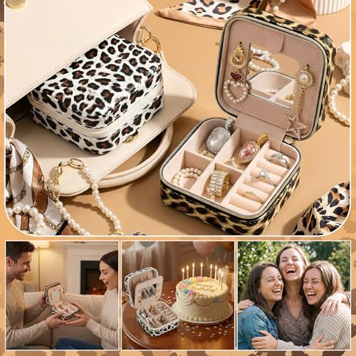 Nosiny 2 Pack Mother's Day Travel Jewelry Box with Mirror Small Laser Jewelry Case Organizer for Women Gift Rings Earrings(Leopard Print) - color: Leopard Print