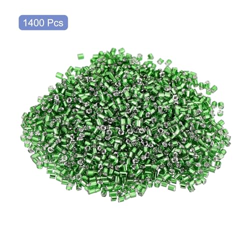 uxcell 1400Pcs Glass Bugle Beads, 1.5x1.5mm Tube Mini Loose Glass Seed Spacer Bead for DIY Earrings Necklaces Bracelets Jewelry Making (Silver-Dark Green) - color: Silver-Dark Green, size: 1.5x1.5mm