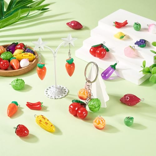 Craftdady Fruit Dangle Charms Pendants Cute Resin Food Pendants Apple Orange Pineapple Strawberry Pendants Lovely Vegetable Mushroom Charms for DIY Craft Earring Bracelet Necklace Jewelry Making - color: Mixed Color Fruit