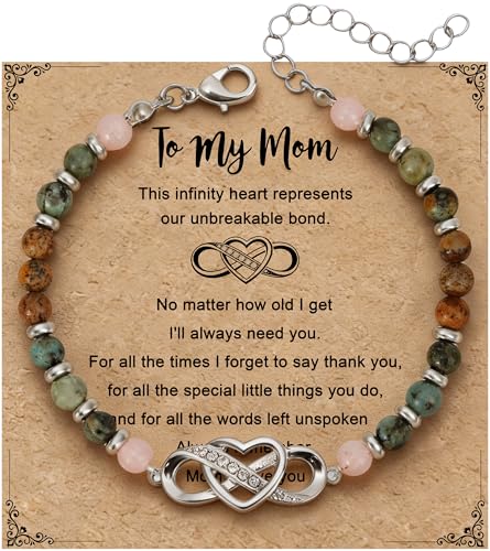 Infinity Love Bracelet for Women, Natural Stone Bracelets, Adjustable Charm Jewelry, Birthday Christmas Valentine's Day Gift for Wife Mom, Friend and Sister - color: Silver, size: Mom