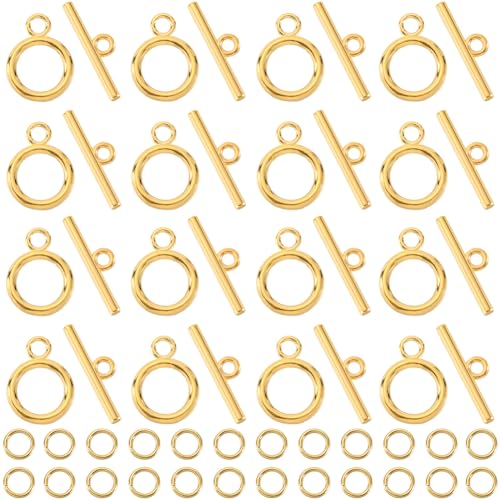1 Box 60 Sets Toggle Clasps Ring and Bar Clasp Gold & 120Pcs Brass Open Jump Rings OT Toggle T-Bar Connectors Findings for Jewelry Making Supply DIY Crafts Necklace Bracelet Supplies - style: Style 1