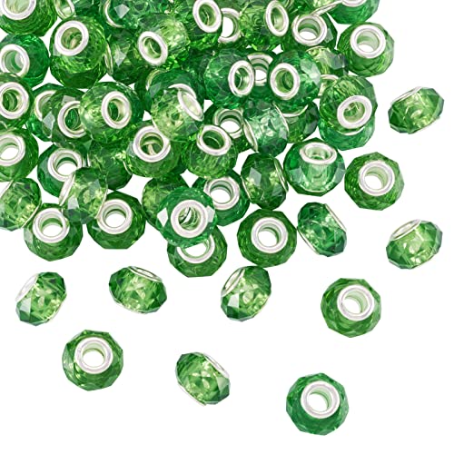 100pcs 14mm Green European Glass Beads - Large Hole, Lampwork, Loose Spacer Beads for St. Patrick's Day DIY Craft Snake Chains Bracelet Necklace Earring Making - Hole: 5mm - color: Green