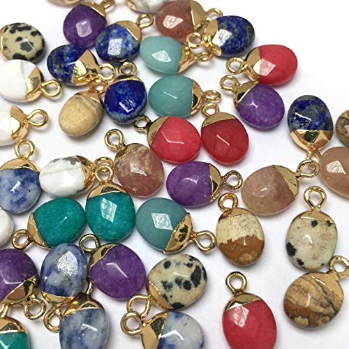 LE SKY 10 Pcs Natural Stone Pendants Mix Random Color Natural Semi Precious Stone Pendants Charms for Jewelry Making Jade Turquoise Agate Crystal Quartz Beads Bracelet Necklace Jewelry Findings