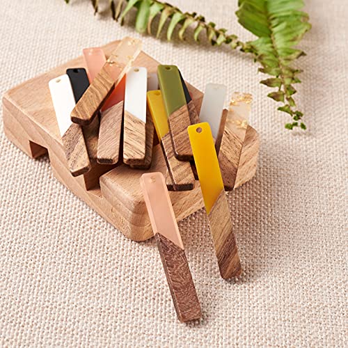 Beadthoven 18pcs/9 Pairs Natural Wood Resin Rectangle Bar Charms Bohemian DIY Earrings Pendants Mixed Colors Vertical Bar Wooden Pieces Pendants for Statement Jewelry Making Findings - color: 0Rectangle