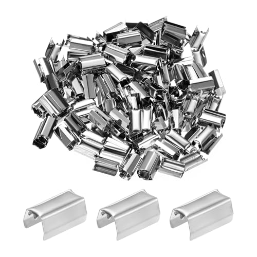 M METERXITY 100-Pack Fold Over Crimp End Caps, 0.5 x 0.2in/ 12 x 5mm Crimp Fasteners Ribbon Ends with Clamps for Jewelry Making/Leather Decor/DIY/Bracelets, Belt Buckle End Tip [Silver] - size: 0.5 x 0.2in/12 x 5mm
