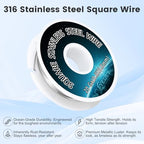 Square 316 Stainless Steel Wire 20ga – Crafting & Jewelry Making Wire – 30 Feet - color: 20ga（0.8x0.8mm）