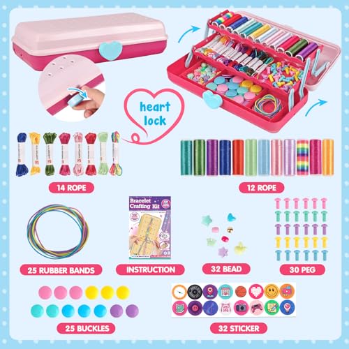 TingingYuli Friendship Bracelet Making Kit for Girls 8-12, DIY String Bracelet Maker with 3-Layer Storage Box, Arts and Crafts for Kids Ages 6-12, Easter Christmas Birthday Gift Set - color: Pink/Red