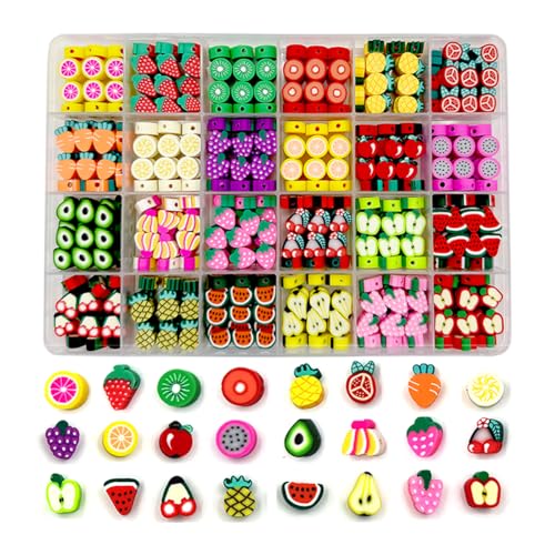 480PCS Fruit Polymer Clay Beads for Bracelet Earring Jewelry Making, Mixed Clay Spacer Beads Charms for DIY Art Craft Gifts (Fruit) - color: Fruit