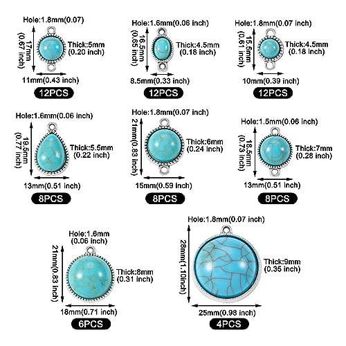 Pandahall 70Pcs Tibetan Style Teardrop Turquoise Connector Charms - Round Bohemian Earring Retro Antique Silver Western Link for DIY Boho Necklace Jewelry Making
