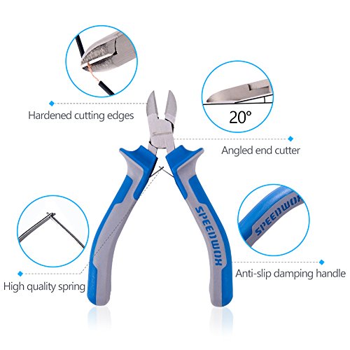 SPEEDWOX 4 Inches Diagonal Pliers Small Wire Cutters Mini Precision Plastic Nippers Plastic Side Cutter Side Cutting Micro Fine Pliers Functional Professional Hand Tool with Spring for Jewelry Making - style: 4" Diagonal Plier