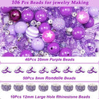 106Pcs 20mm Beads for Pens Making with Rondelle Spacer Beads Purple Acrylic Focal Bubblegum Bead Crystal Round Sparkly Chunky Bead for Pens Beadable Keychain Necklace DIY Craft Jewelry Making Supplies - color: Purple