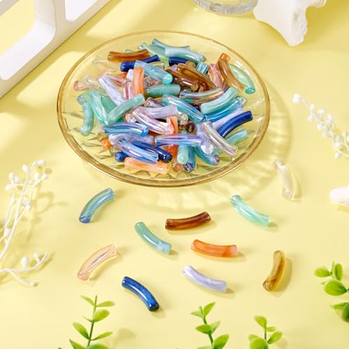 100 pcs Acrylic Tube Beads for Bracelets Curved Chunky Bamboo Tube Beads Two Tone Bangle Acrylic Bead for Jewelry Making Earring Crafts - color: Mixed Color-4