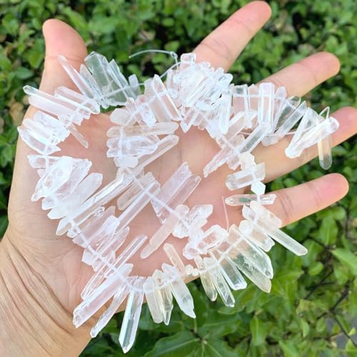 Adabele 30 Inch Natural Raw Healing Clear Crystal Quartz Gemstone Loose Beads Small Drilled Point Chakra Gem Stone Drop Stick GA1 - color: Clear Crystal, size: Small Size (30 Inch/2 Strands)