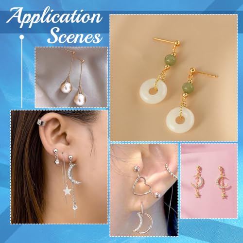 PH PandaHall 100pcs 24K Gold Plated Hypoallergenic Stainless Steel Stud Earrings with Ear Nuts Ball Post Earrings with Loop Earring Studs Set for Earring Making DIY 15x7mm, Ball 4mm