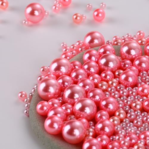 1000PCS Assorted Pearls Beads No Holes, 3-10mm Crafts Pink Loose Pearls Beads, Round No Hole Pearl for Vase Fillers, DIY, Table Scatter, Wedding, Birthday Party, Home Decoration - color: Pink-1