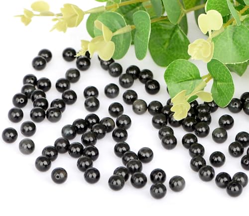 4mm 200pcs Natural Stone Round Beads Black Obsidian Genuine Stone Beading Loose Gemstone DIY Charm Smooth Beads for Bracelets Necklaces Earrings Hole Size 1mm (Black Obsidian 4mm) - color: Black Obsidian, size: 4mm
