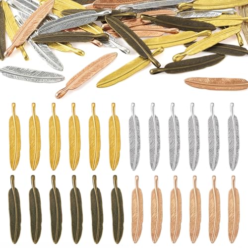 Craftdady Tibetan Style Antique Silver Alloy Pendants Cute Metal Dangle Charms Vintage Animal Pendants Hanging Charms for DIY Craft Earring Bracelet Necklace Jewelry Making Supplies - color: 4 Color Feather