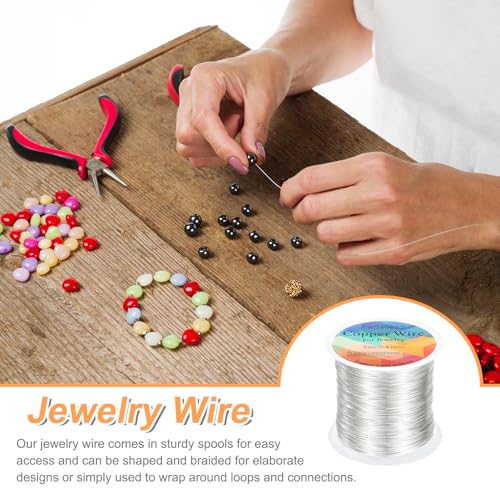 HARFINGTON Wire 328ft Length 26 Gauge Copper Craft Jewelry Wrapping Wire Tarnish Resistant Beading for Jewelry Making Supplies Crafting, Bright Silver - color: Bright Silver