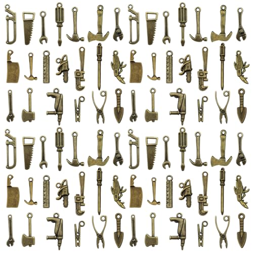 Youdiyla 80pcs Alloy Ancient Cyan Father's Day Series New Tool Set Pendant Jewelry Making DIY Keychain Earrings Pendant Various Design Charms for Jewelry Making Bracelets Necklace (SN901) - color: SN901