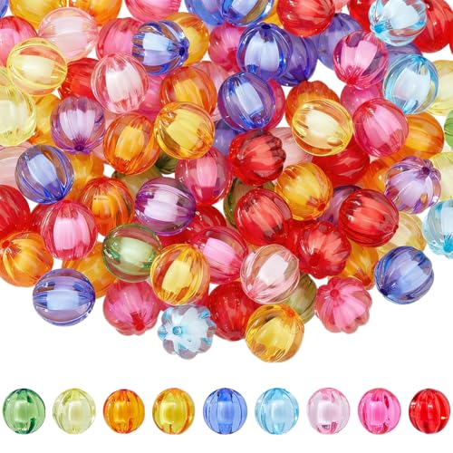 DICOSMETIC 110Pcs Transparent Acrylic Round Pumpkin Beads Bulk Random Color Chunky Bubblegum Beads 16mm(0.63in) Diameter for DIY Bracelets Necklaces Earrings Keychains