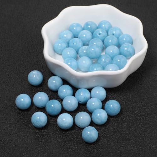 35pcs 10mm Natural Stone Beads Blue Chalcedony Beads Crystal Gemstone for Jewelry Making, DIY Bracelet Necklace - color: Blue Chalcedony, size: 10mm
