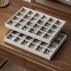 2-Piece Gray leather Stackable Jewelry Organizer Tray Set, Bracelet Ring Earring Holder Box, Necklace Display Stand for Storage and Retail Display (24 Grids) - style: 24 Grids