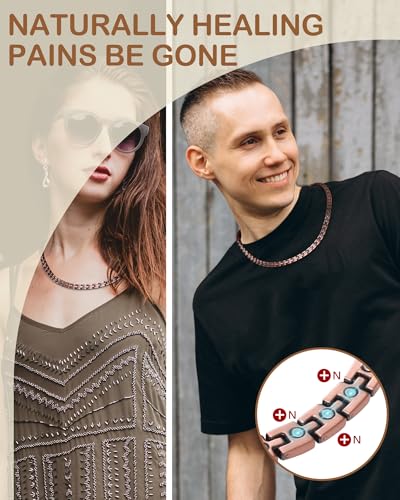 Feraco Copper Necklace for Men Women, 99.99% Pure Copper Magnetic Chains with 3500 Gauss Ultra Strength Neodymium Magnets, Adjustable Jewelry Gift with Sizing Tool - style: Vintage Matrix