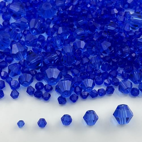 1310pcs Bicone Crystal Glass Beads 2mm 3mm 4mm 6mm 8mm Faceted Crystal Spacer Beads for Bracelets Necklace Pendants Earrings DIY Jewelry Craft Making(Blue) - color: Blue