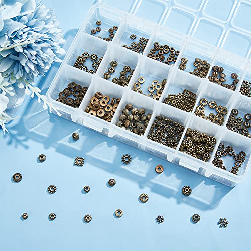 PH PandaHall 540pcs Tibetan Spacer Beads 18 Style Antique Bronze Metal Bracelet Beads Flower Geometric Alloy Jewelry Bead Spacers for Bracelet Necklace Jewelry Making DIY Craft 5-9mm - color: 18 Styles Antique Bronze - 540pcs