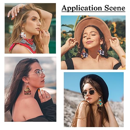 Elecrelive 4 Pairs Western Style Imitation Leather Earrings Beer Bottle Shape Pendants in Flower Cattle Cowboy Hat Pattern with 10pcs Plastic Ear Nuts for Boho Earring DIY Jewelry Making - color: Western Style-4