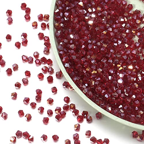 1000pcs Crystal Glass Beads 4mm Bulk Faceted Bicone Spacer Beads for DIY Jewelry Making - color: Crimson AB, size: 4mm