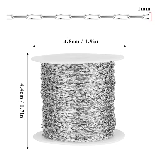 66 FT Small Stainless Steel Cable Chains Roll, 1mm Thin 304 Stainless Steel Oval Cable Link Chains Bulk Spool for Beading Jewelry Making DIY Craft - color: Stainless Steel, size: 1.0mm thickness