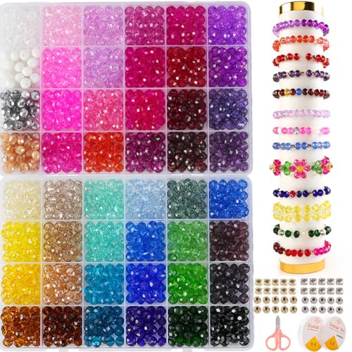 Faceted Glass Beads, 8mm 1400pcs+ Fancy Crystal Beads for Jewelry Making, Bracelet Necklace Earring Craft, Beading Supplies, Home Decor, Crafts Gifts for Girls Ages 6-12 - color: Multicolor-Style 2, size: 8mm