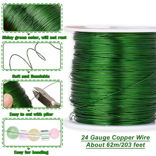 203 Feet Tarnish Resistant Copper Wires 24 Gauge/0.5mm Jewelry Craft Wires Beading Wire for Jewelry Making, Wire Wrapping and Crafting (Green) - color: Green, size: 24 Gauge